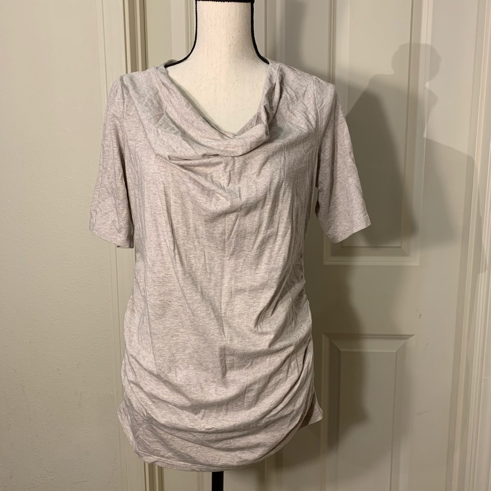 Ruffled Tan/Cream Boatneck Maternity Tunic L
